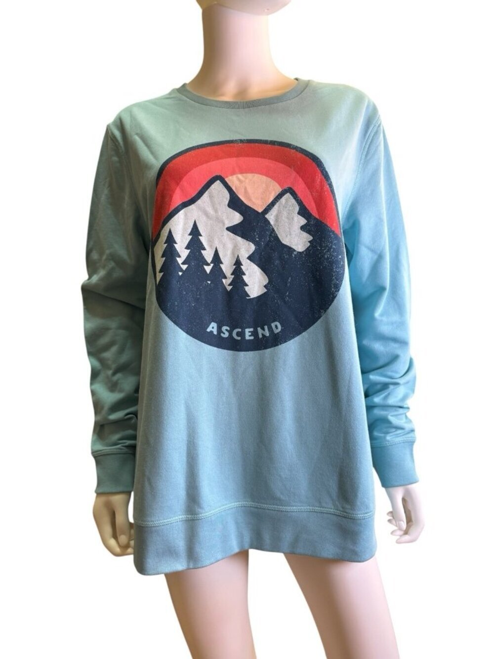 Ascend Womens To and Fro Sunset Mountain Graphic Sweatshirt Blue Size Xl NWT
